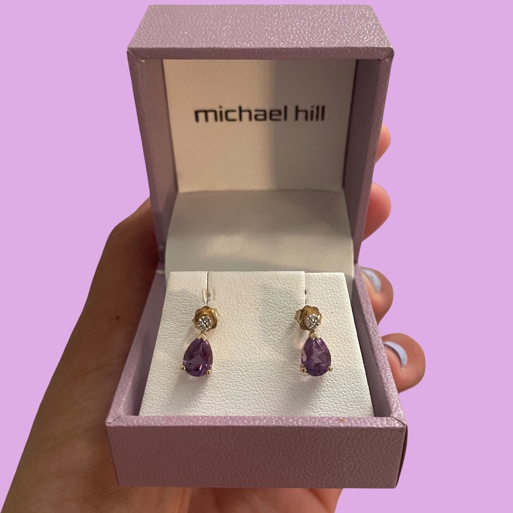 SOLD Purple and Gold Drop Earrings